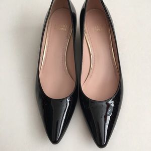 Stuart Weitzman Black Pat Leather Tortoise Wedge